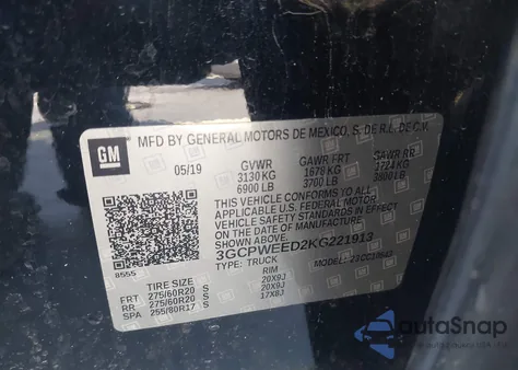 2019 Chevrolet Silverado 1500 Ltz from USA, damaged, VIN 3GCPWEED2KG221913
